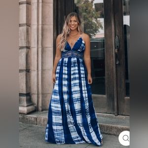 Blue tie-dye maxi dress